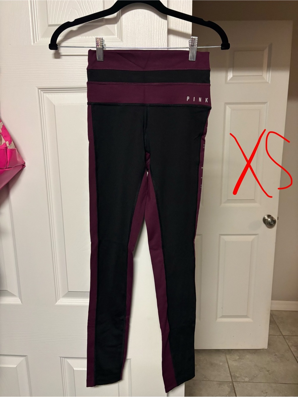 PINK Victoria's Secret Black and Plum Two-Tone High-Rise Leggings